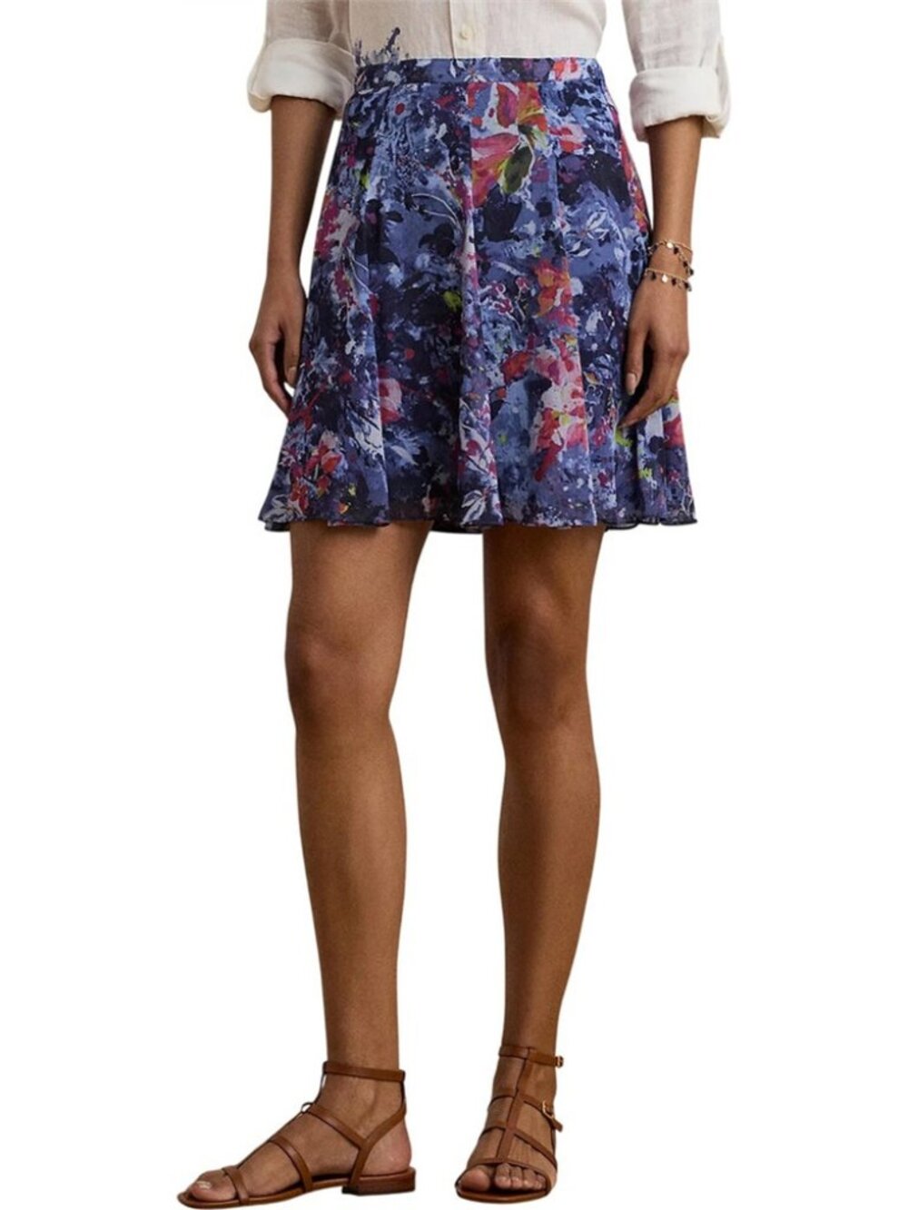 NWT Lauren Ralph Lauren Colored Floral Print Crinkle Georgette Miniskirt Petite